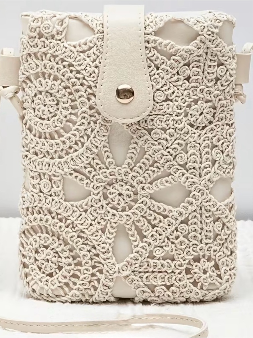 Woven Crochet Crossbody Bag - Cream